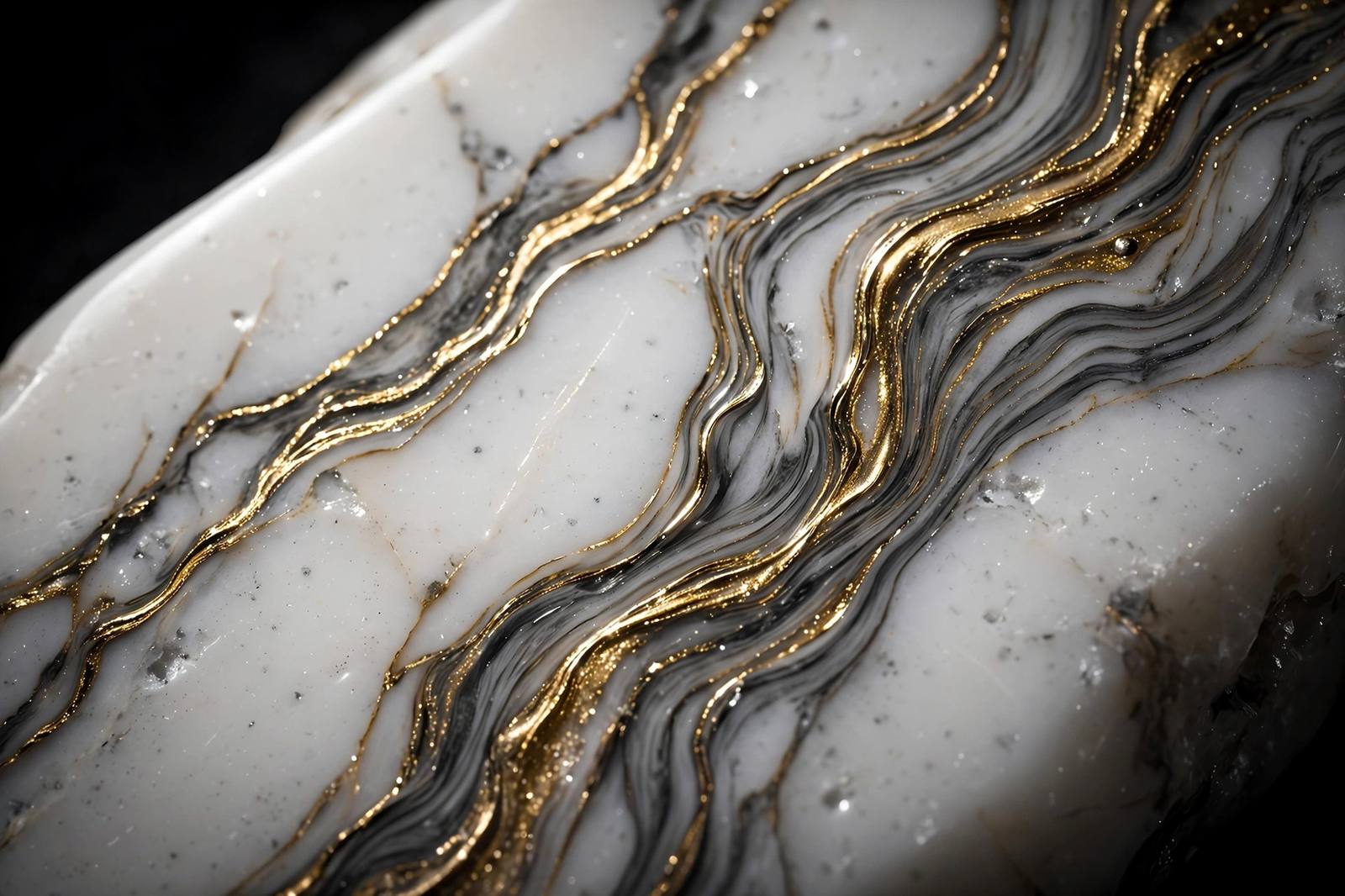 Macro of marble with dramatic gold-grey veining